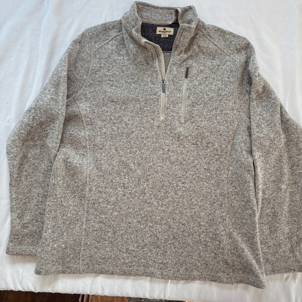 Woolrich Mens XL Gray Marled Fleece 1/4 Zip Pullover Sweater Long Sleeve Shirt‎